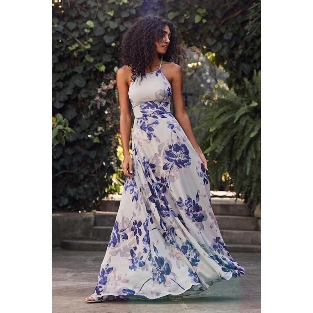 Lulus All I Need Grey Floral Print Lace-up Maxi Dress - Size M-NWT